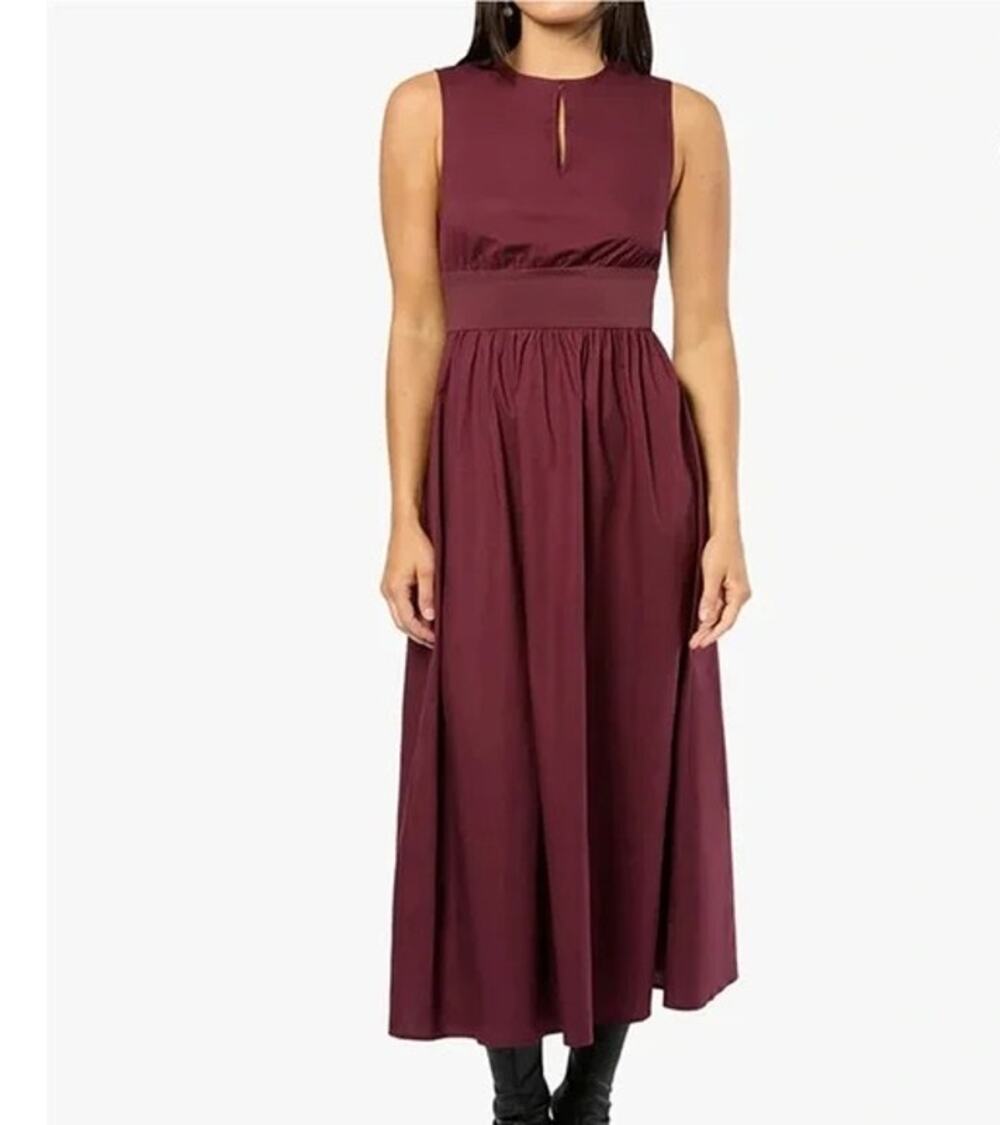 NWT WeWoreWhat Sleeveless Keyhole Pleated Banded Waist Midi Dress L Eggplant
